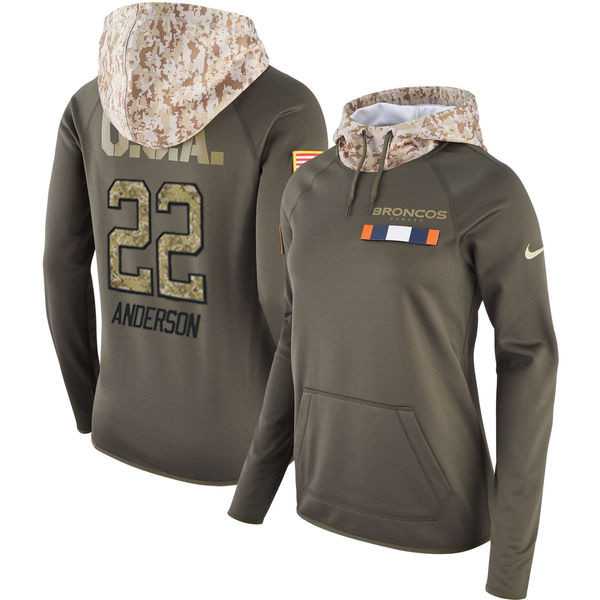 Women Nike Broncos 22 C.J. Anderson Olive Salute To Service Pullover Hoodie